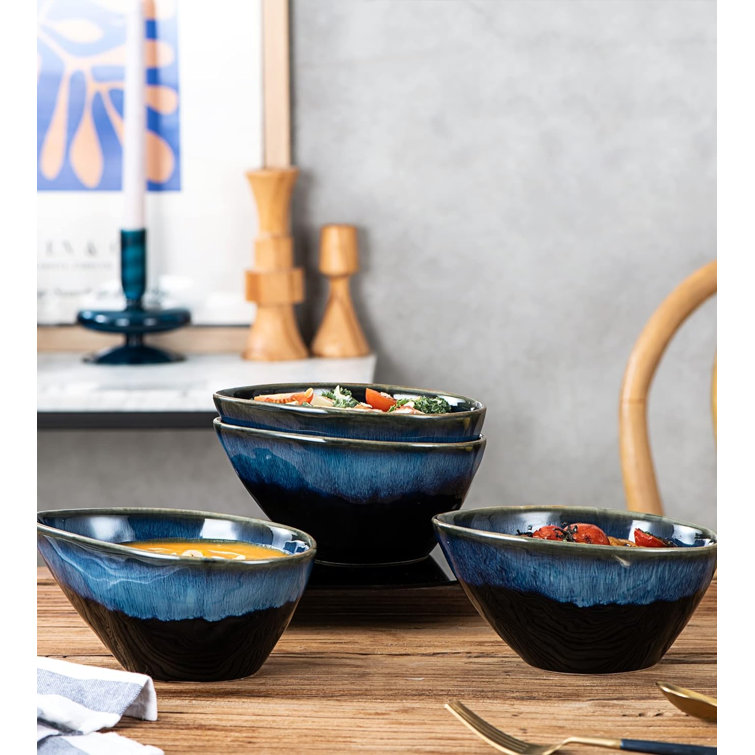 Orren Ellis Ceramic Salad Bowls Set Of 4 Angled Serving Bowls 20